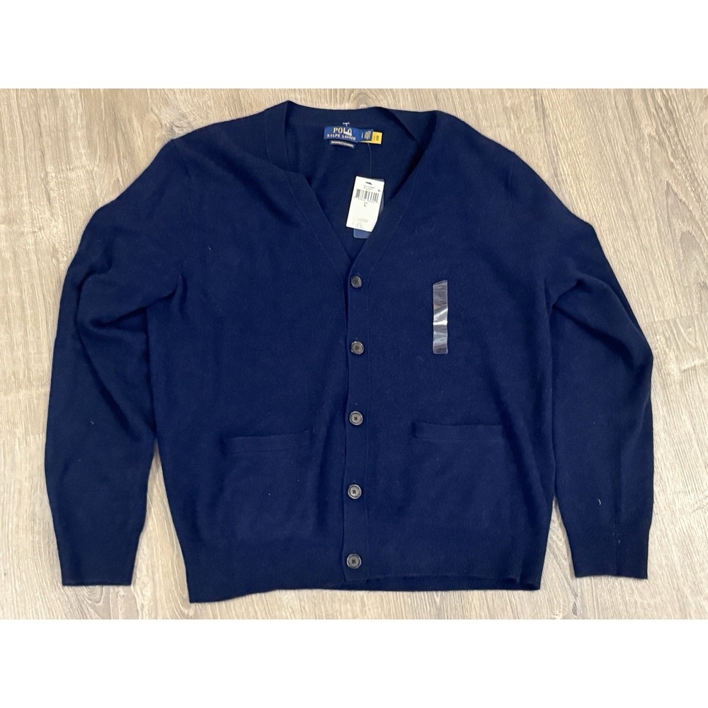 Polo Ralph Lauren Washable Merino Wool Cardigan Sweater- Size L Blue